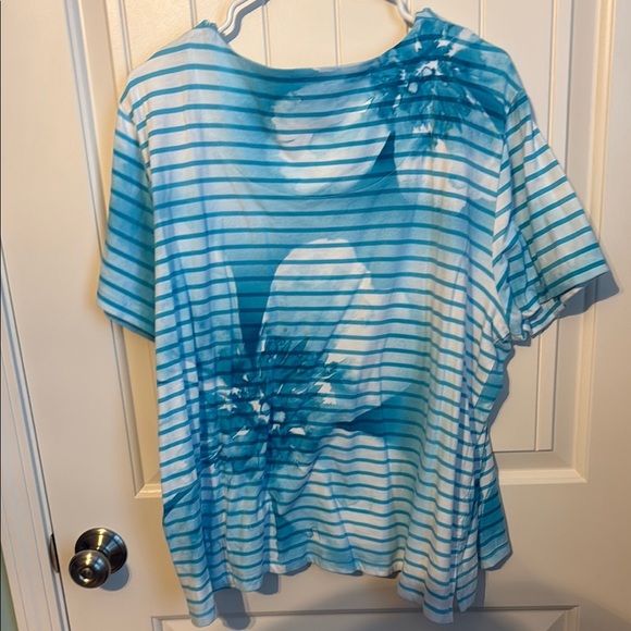 Alfred dunner Blue Striped T-Shirt with Studded Neckline 1X - Picture 4 of 4